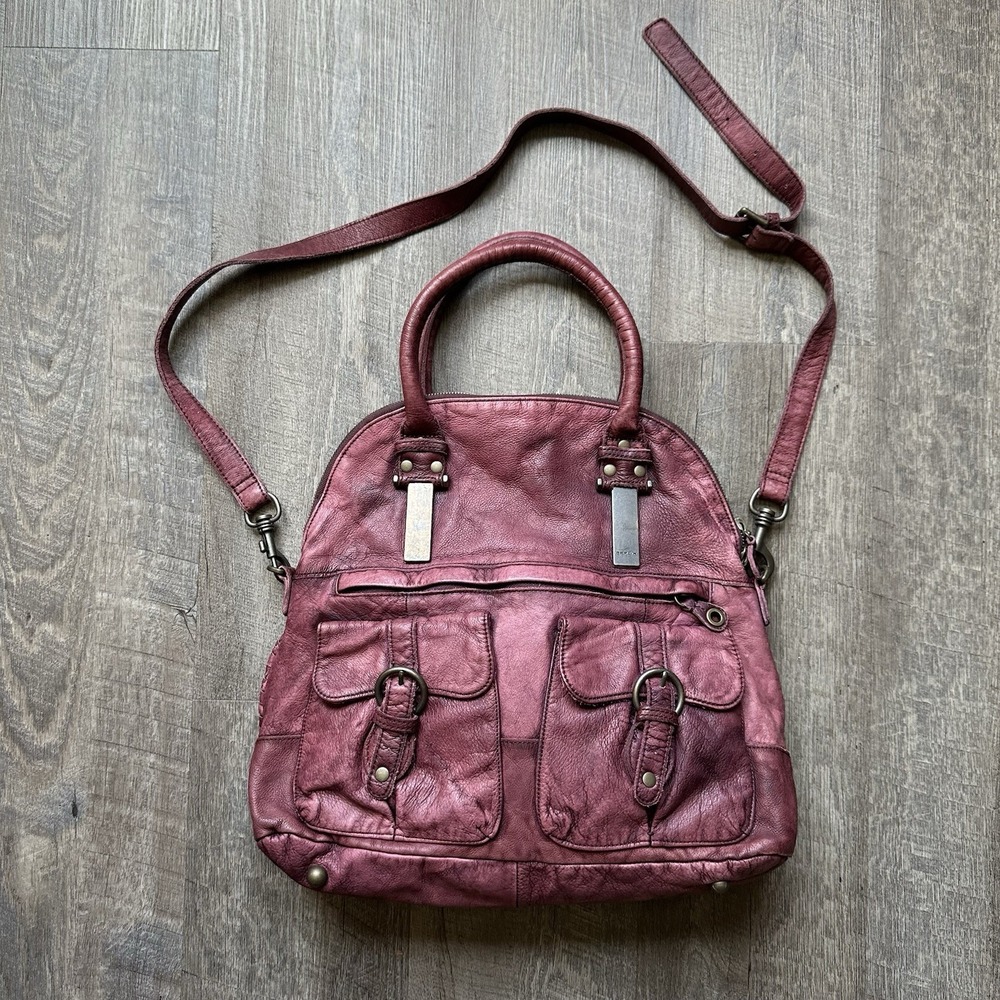 Liebeskind Berlin Burgundy Satchel Top Handle Zip Pockets Bronze Very Unique